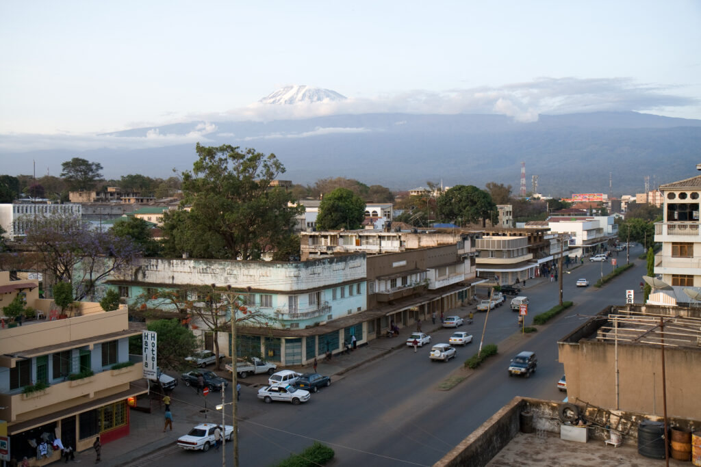 Small town with overlooking Mount Kilimanjaro